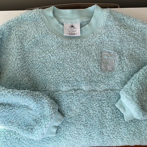 Disney Parks WDW Aqua Teal Turquoise Fluffy Sherpa Spirit Jersey Kids Sz Large - Picture 2 of 14